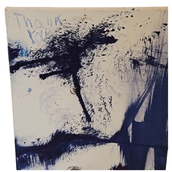 Hand Crafted Thank you Painting 8"x 10" on white upcycled canvas Blue Floral Art - Picture 2 of 12